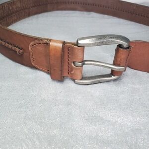 Genuine Leather Belt Mens Size 36 Silver Buckle Brown Distressed Casual